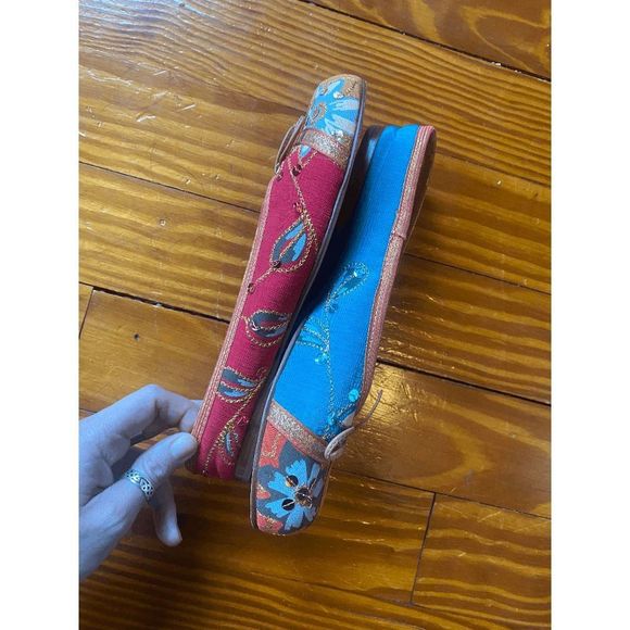 Naked Feet Boho Red Blue Italian Leather Flats, Size 7 - Picture 5 of 9